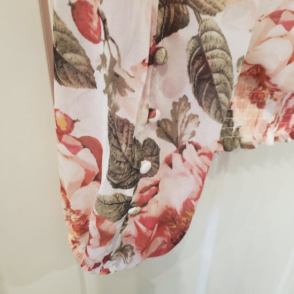 White House Black Market Rose Sheer Blouse- Sz Large - Picture 3 of 8